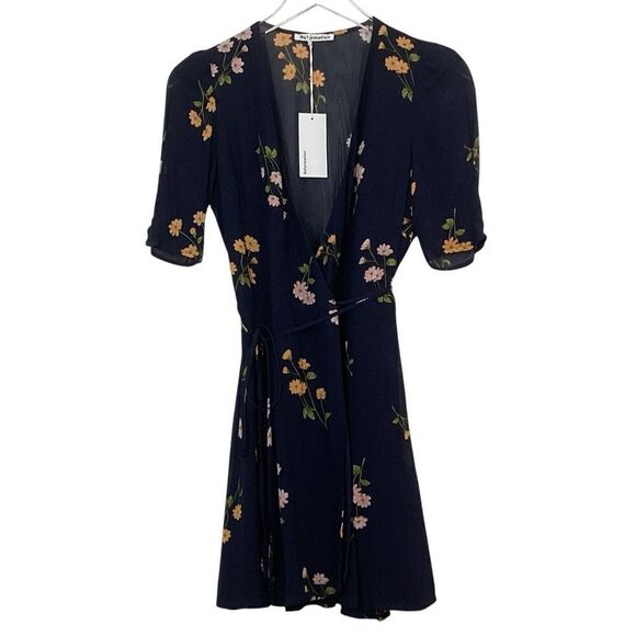 Reformation Size XS NWT Lucky Wrap Dress Princess Margaret Navy Floral Printed - Picture 9 of 9